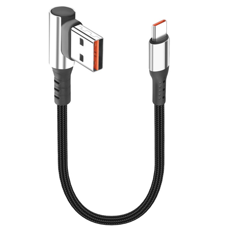 9.8 Inch Short USB Type C Charging Cable 6A Fast Cord 90 Degree Right Angle