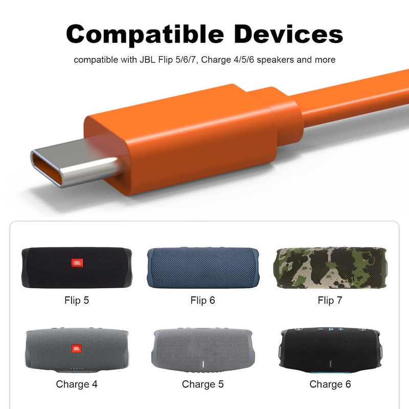 USB C Charger Cable Fast Charging Cord for JBL Headphones Speakers 3.3FT Orange gallery