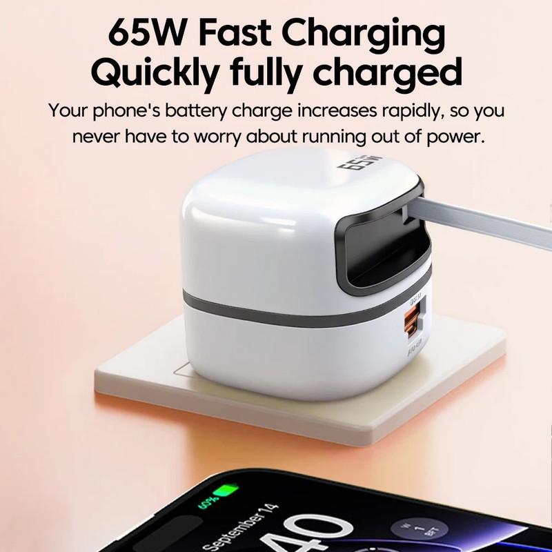 Elough 65W USB Type C Phone Charger Universal Travel Adapter Retractable Fast gallery