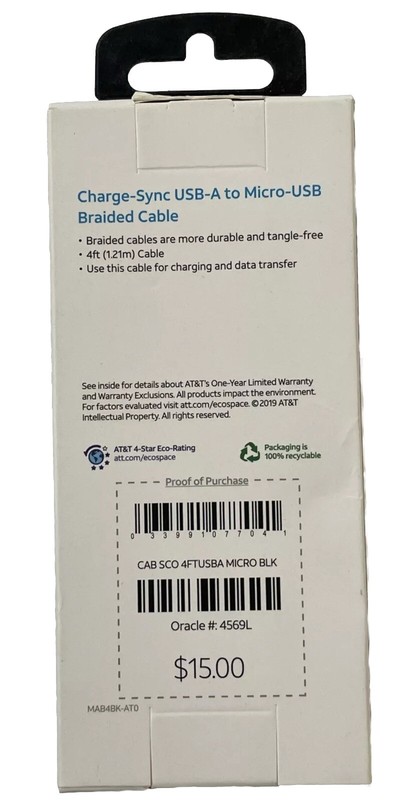AT&T, USB-A To Micro-USB Braided Cable, 4’ gallery