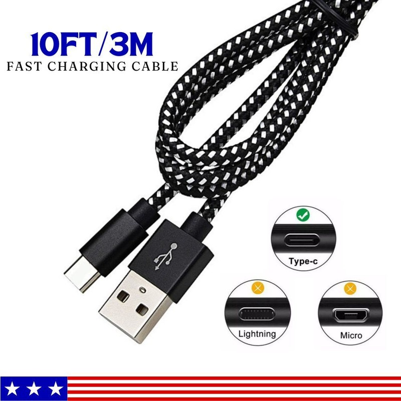10FT Type C Data Cable Fast Charging USB-A to USB-C Charger Cord For Phone Lot