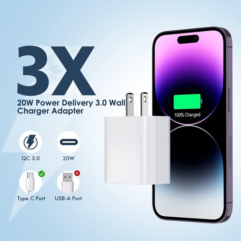 For iPhone 17 16 15 14 13 12 11 20W Fast Charger USB-C Adapter Type C Cable Lot gallery