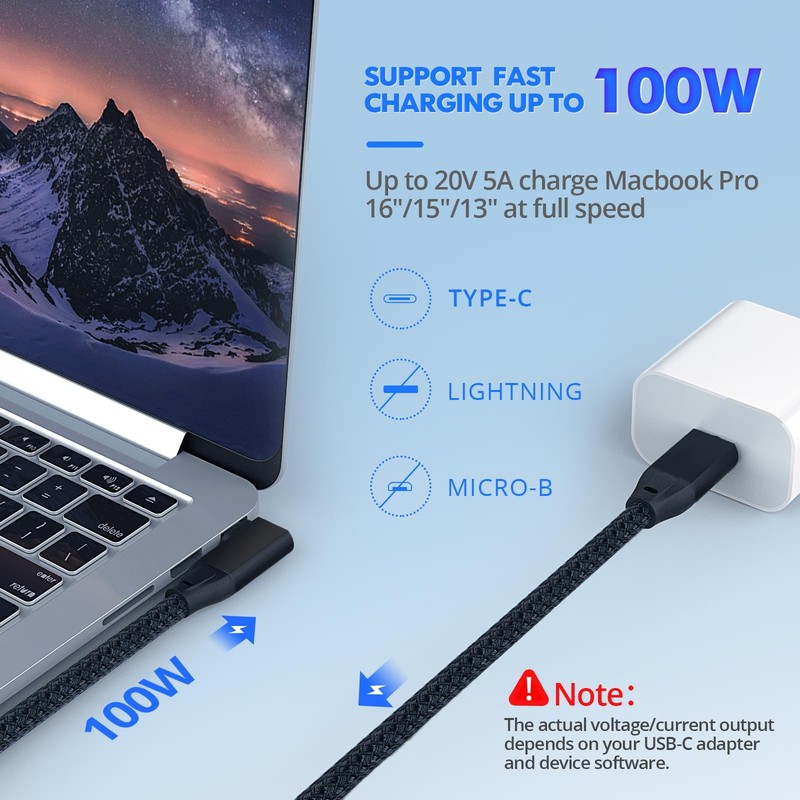 USB C Right Angle Cable 100W 15ft 2Pack, 4K Video Long USBC to USBC 3.2 Gen2x... gallery