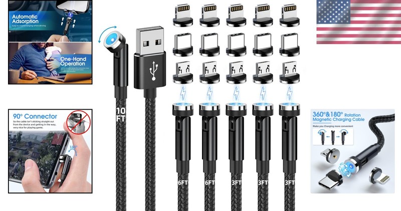 Versatile 540° Rotating Magnetic Charging Cable Set - Fast, Tangle-Free Access gallery