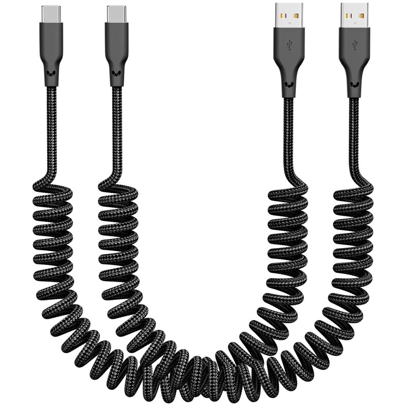 Coiled Car Carplay Charger Fast Charging，[2-Pack, 3Ft] Retractable Braid USB …