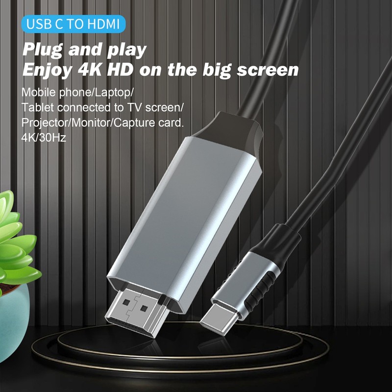 USB-C to HDMI Cable Adapter HDTV 4K 30Hz for Samsung LG MacBook Android iPhone