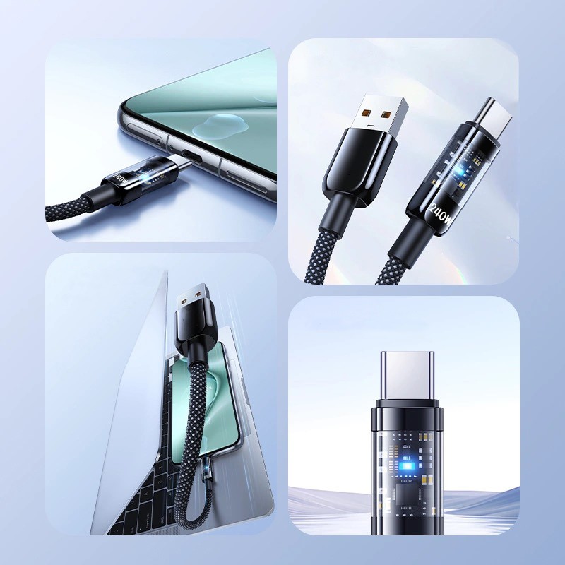 240W Nylon Braided Cable USB-C Phone Fast Lead Charger Wire 10A Clear Warehouse gallery
