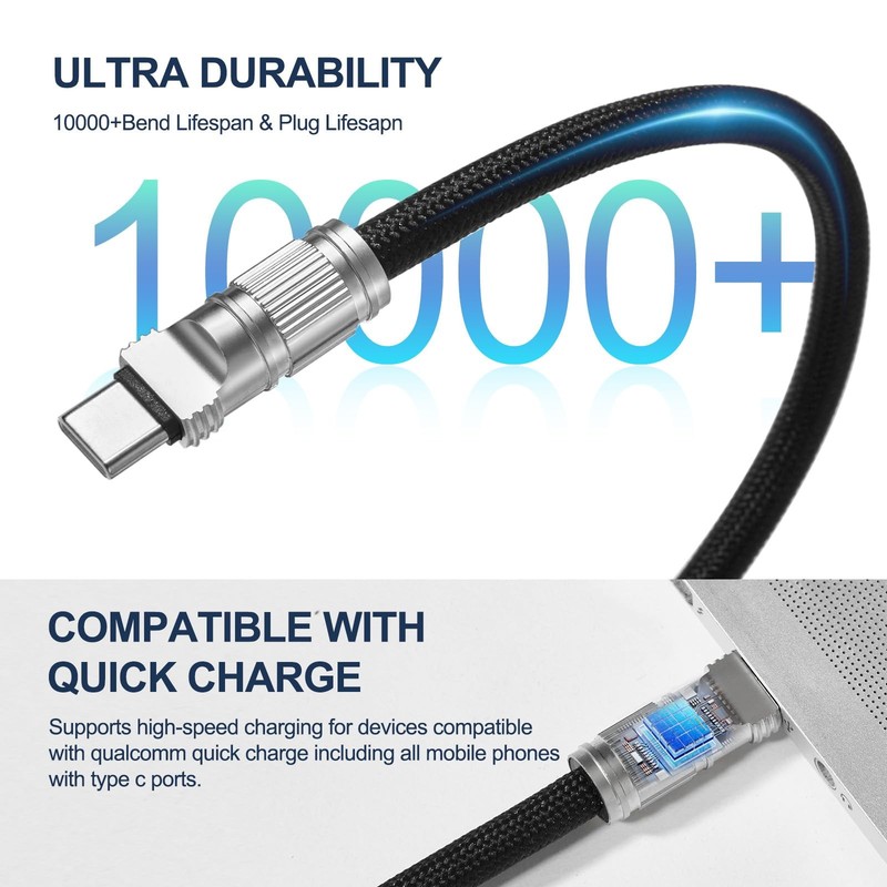 USB C to USB C Cable, Phone Lanyard, Black 1ft and 4ft 2-Pack 60W, Dual-Purpo... gallery