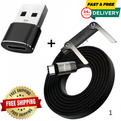 2-in-1 Invisible Holder Charger Cable–240W Fast Charging Cord with Phone Stand