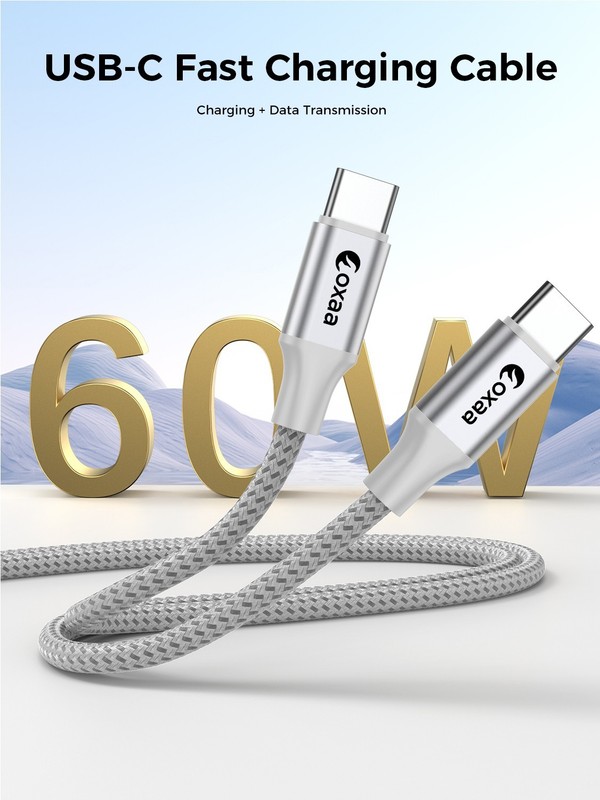 OXAA 2M USB C to USB C Charging Cable 60W – 5 Pack OXCB1291 Silver | New