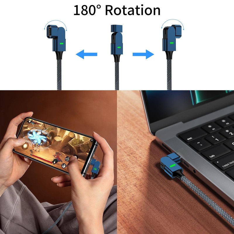 100W USB C Magnetic Charging Cable, 180° Rotation 2 in 1 Magnetic Phone Charg... gallery