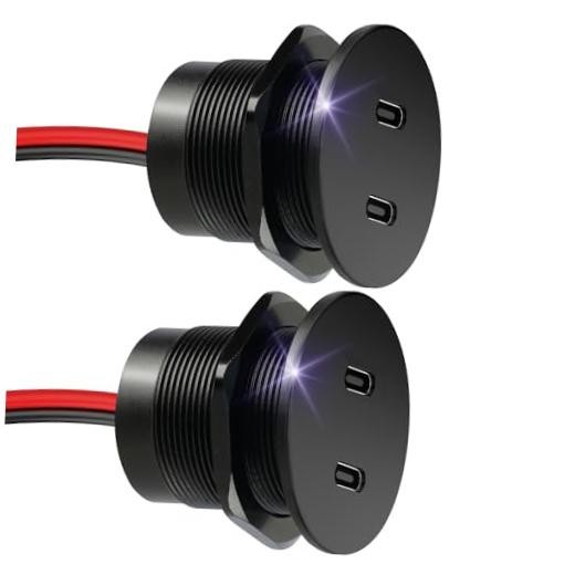 50W 12V USB Outlet Dual 25W USB-C Charger PD 3.0 Aluminum Fast Charging 2Pcs