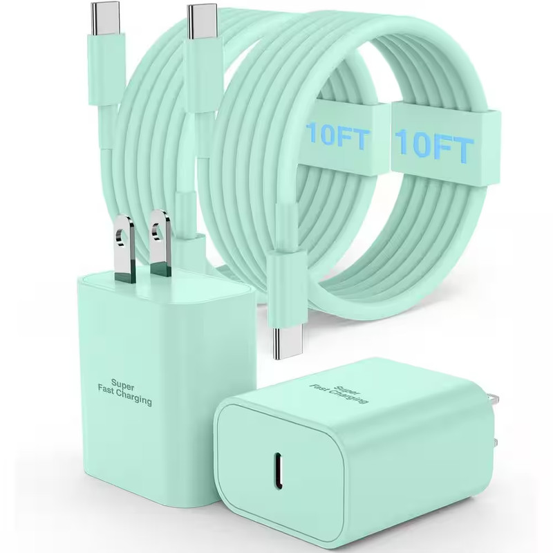 10 Ft. Type C Charger 2 Pack 45-Watt Super Fast Charging Block with USB-C Cable
