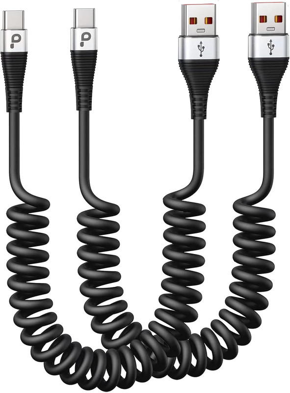 USB C Cable Fast Charging, 2Pack 3Ft Coiled USB a to Type C Charge Cord for Car,