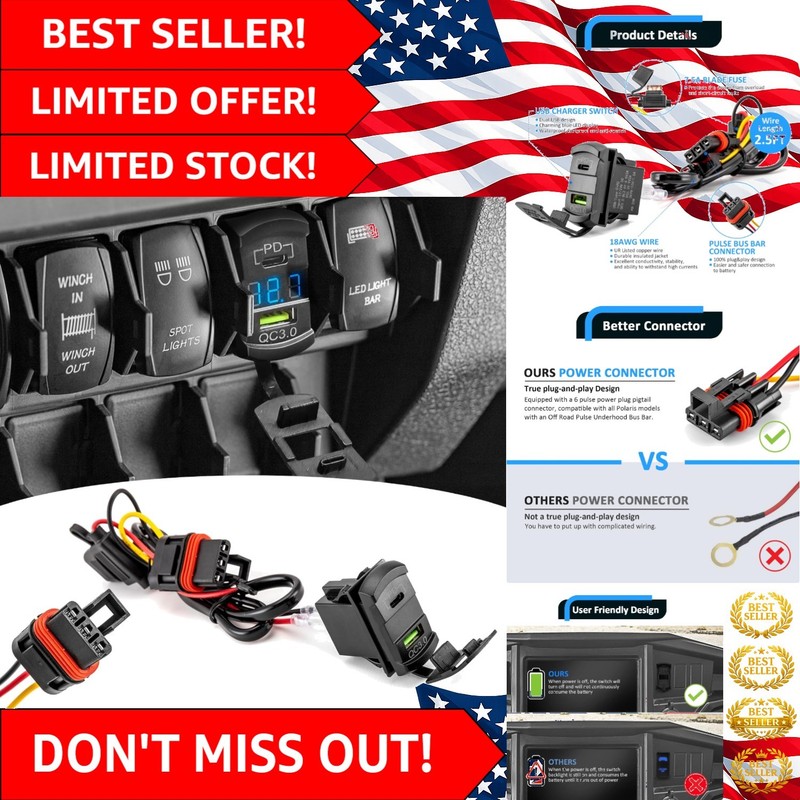 12V USB Type C Rocker Charger for Polaris General – Safe Dual Charging Solution