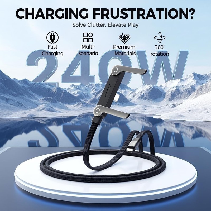 240W Braided Fast Charge Cable with Built-in Phone Stand,T-Shaped Durable Holder gallery