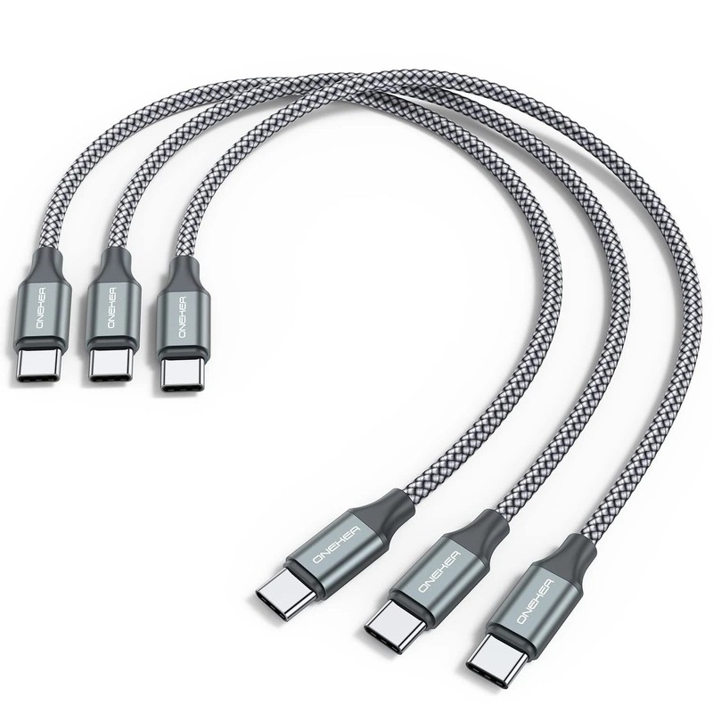 USB C to USB C Cable 60W Nylon Braided Fast Charging Type C Cord 3 Pack 1Ft