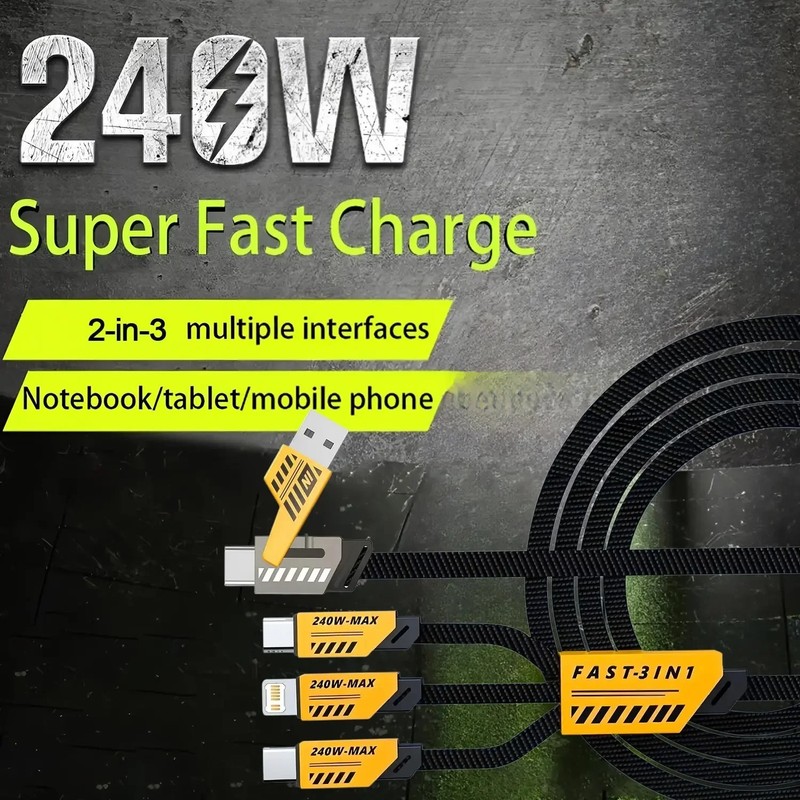 3in2 240W Fast Charging Cable USB C Micro USB 1.2M iPhone Huawei Wire Charger US gallery