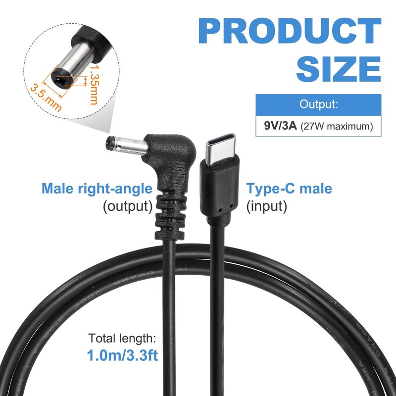 USB to DC Power Cable 9V 3A 27W 3.5x1.35mm 3.3ft USB to DC Barrel PD Trigger ... gallery