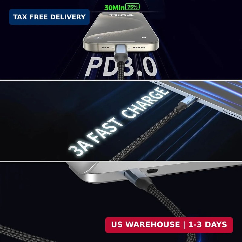 2FT USB C to USB C Cable, 3Pack 60W 2 foot USBC Cable Braided Short USB Type C C gallery
