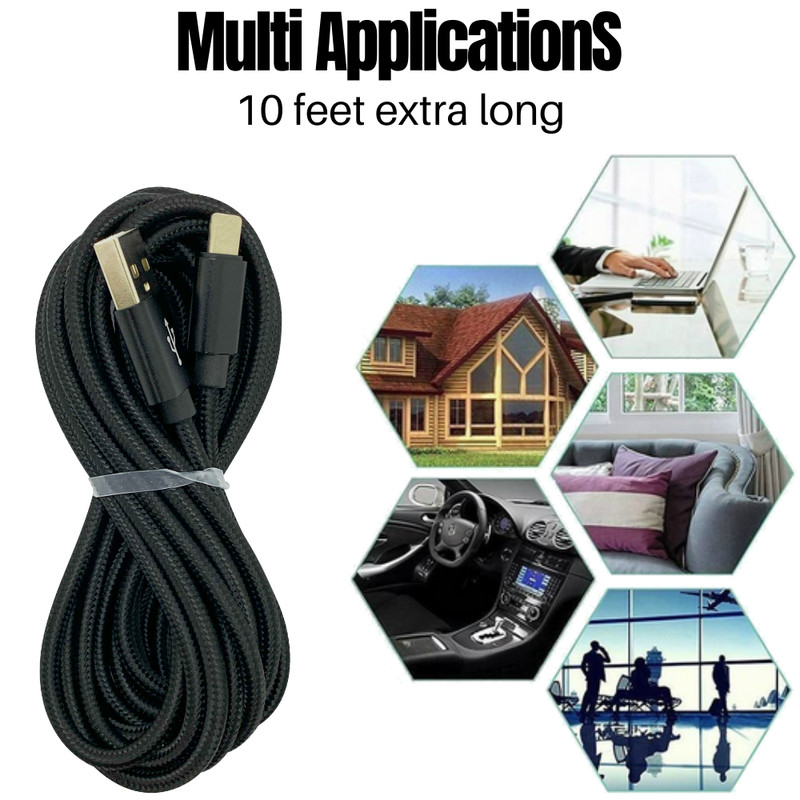 10Ft Long USB Fast Charger Cable For iPhone 14 13 12 11 8 Braided Charging Cord gallery