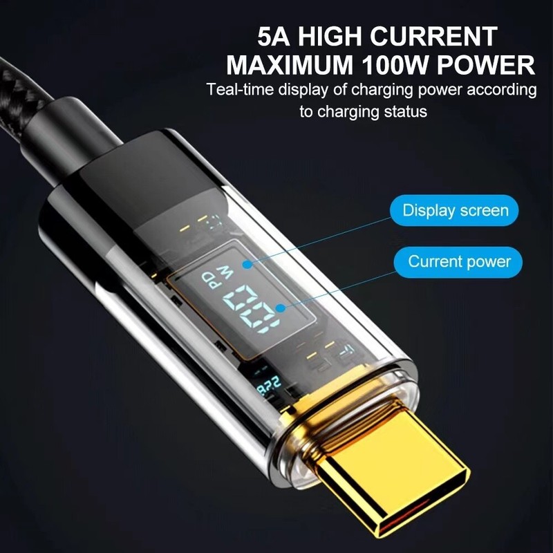 PD 100W 5A USB-C Digital Display Cable For Phone Macbook Type C Fast Charging gallery