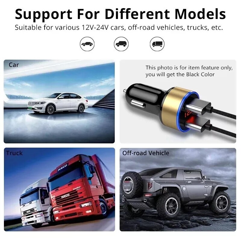3-Pack Dual USB Car Quick Charger Cigarette Lighter Adapter LED Volt-display gallery