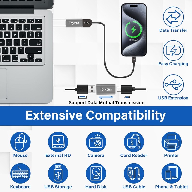 USB C to USB 3.0 Adapter (2 Pack),USB Type-C (Female) to USB A (Female) Coupl... gallery