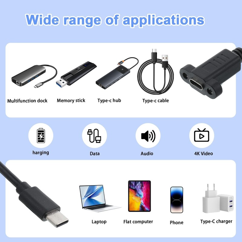 USB Type C Male to Female Cable, USB Type C 3.1Panel Mount Adapter Cable 10gb... gallery