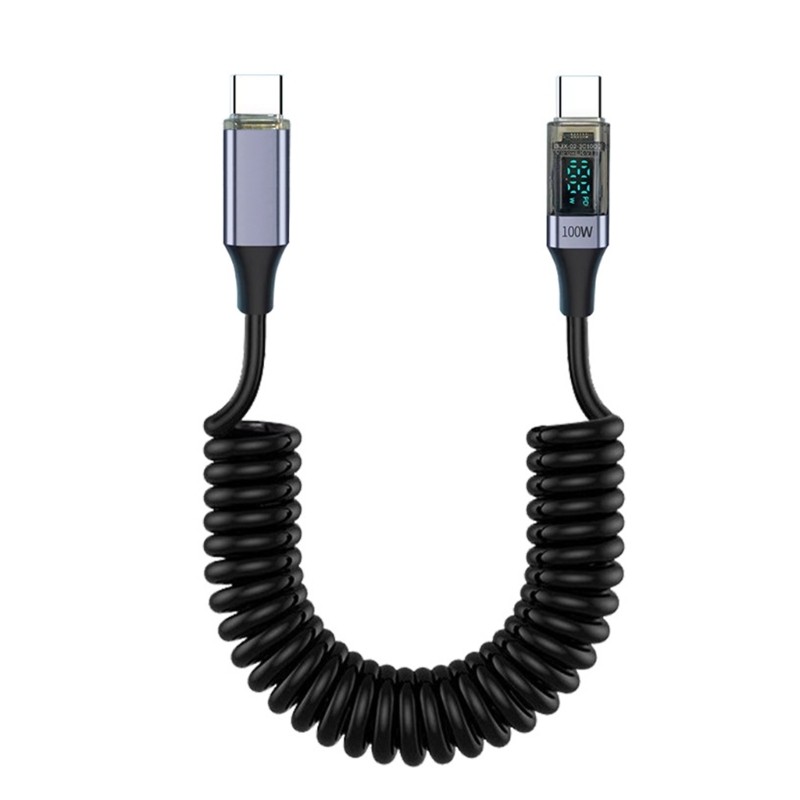 Retractable USB C PD100W Fast Charging Cable with Display for Office Travel Car gallery