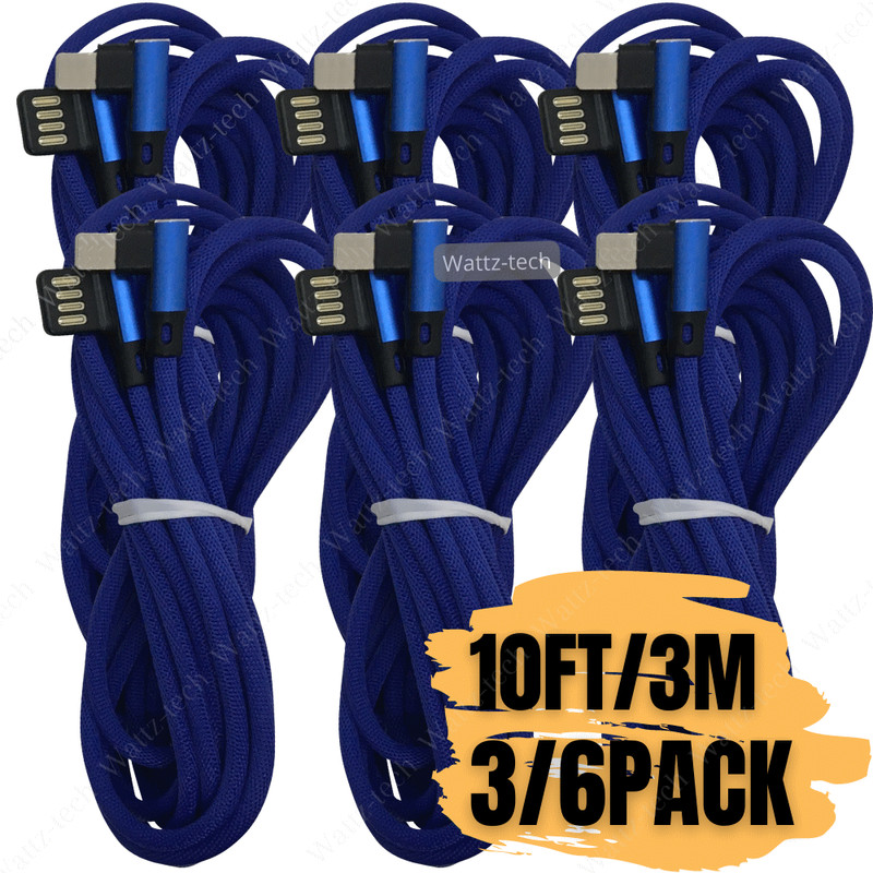 3Pack 90 Degree USB Charging Cord 10FT Heavy Duty For iPhone 11 XR Charger Cable