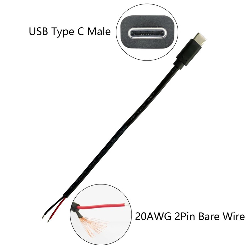 4Pcs USB to 2 Pin Bare Wire Open End Power Cable 1FT, USB Plug 2 Pin Pigtail ... gallery