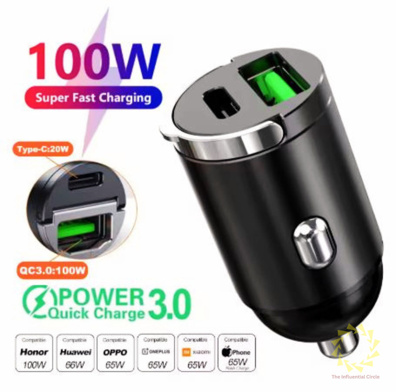 100W QC3.0 Mini USB Type C Car Phone Charger Adapter Fast Charging Accessories