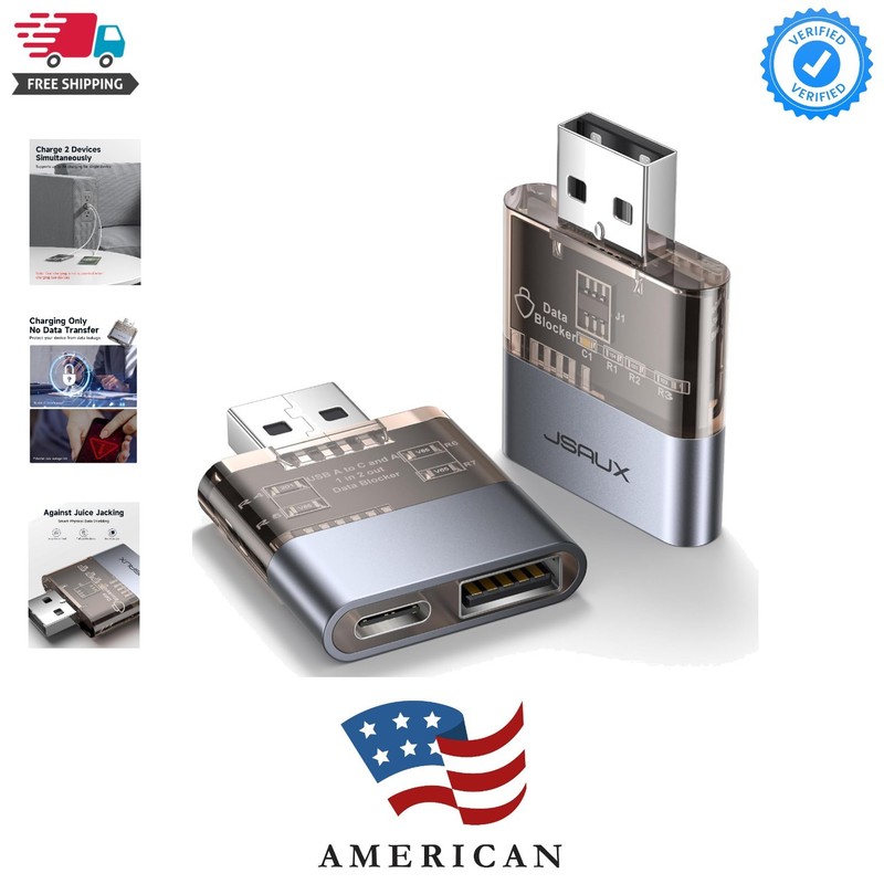 USB Data Blocker2-Pack, Transparent 2-in-1 USB A Male to USB A & USB C Female…