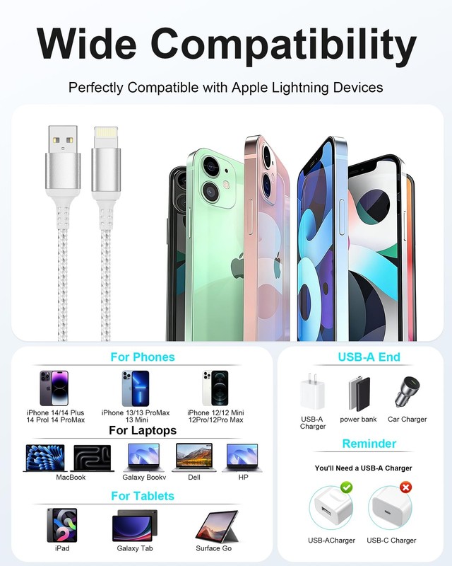 2ft USB to Lightning Cable (2-Pack) MFi Certified, Short iPhone Charger Cord ... gallery