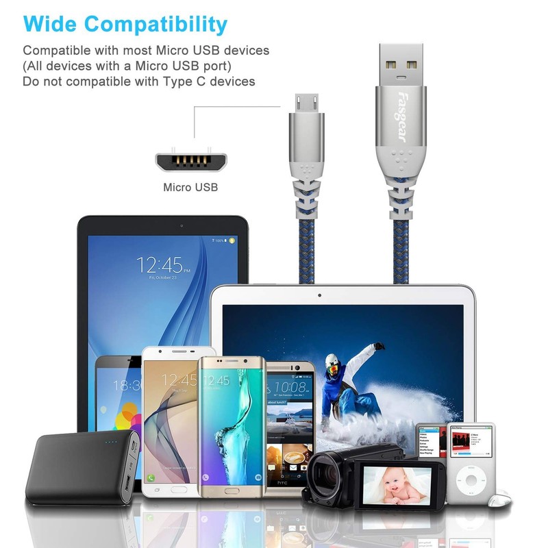 2-Pack 16ft Micro USB Cables - Durable, Fast Charging & Sync for All Devices gallery