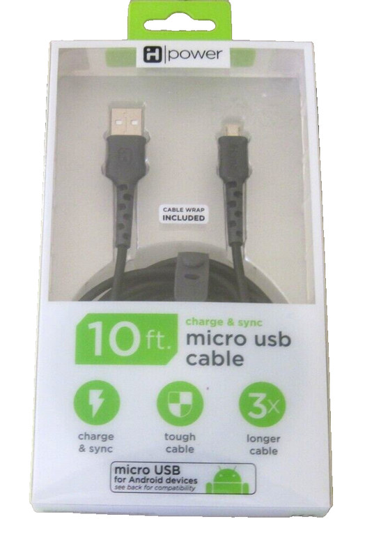 iHOME Power-Charge & Sync-Micro USB-Longer Cable-10ft-For Android Devices~ NEW