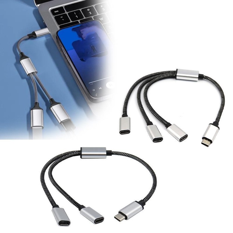 USB C plug to two USB C sockets splitter hub cable for type C charger gallery