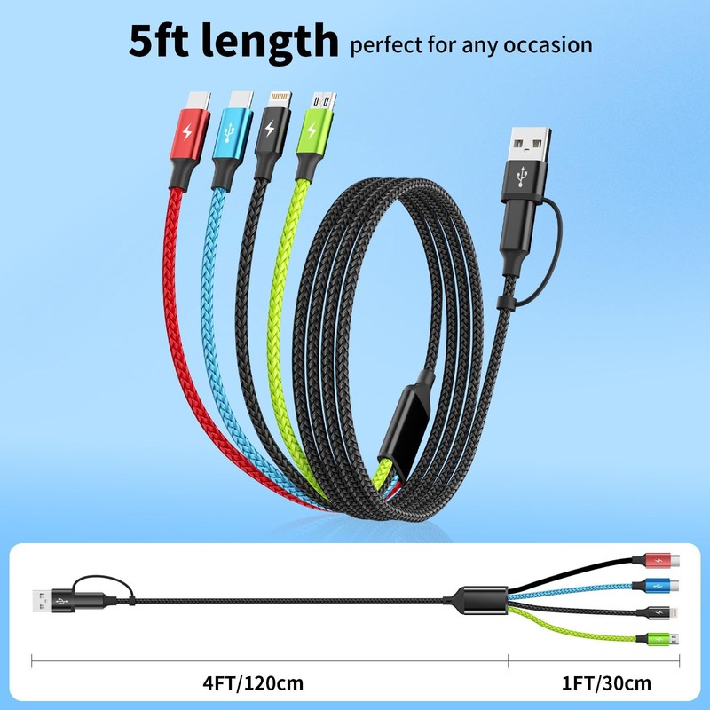 2 Pack 4 In 2 Multi USB Charging Cable Fast Charger Sync Cord Adapter Lead 5ft gallery