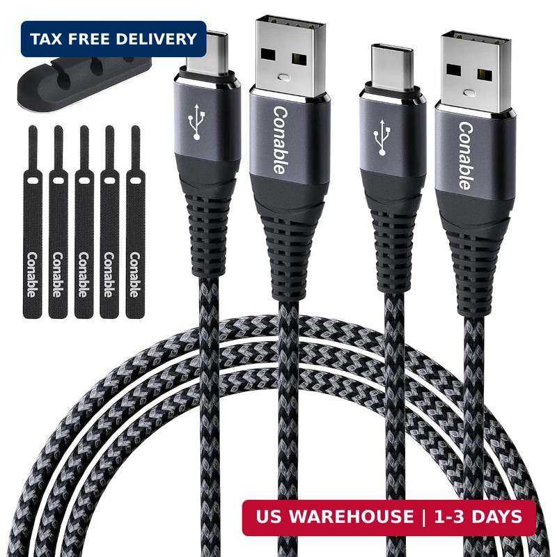 USB C Cable 2FT (2-Pack), Fast Charging A to Type C 2 Feet (2 Pack), Grey