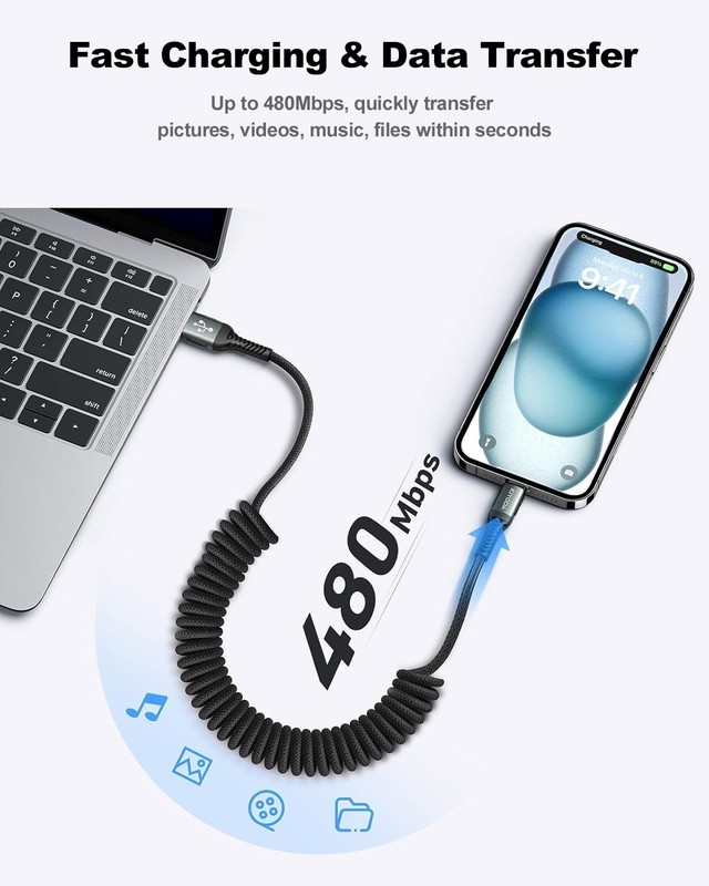 USB to USB C Cable [2Pack 3FT] Coiled USB C Cable Fast Charging 60W, USB A to... gallery