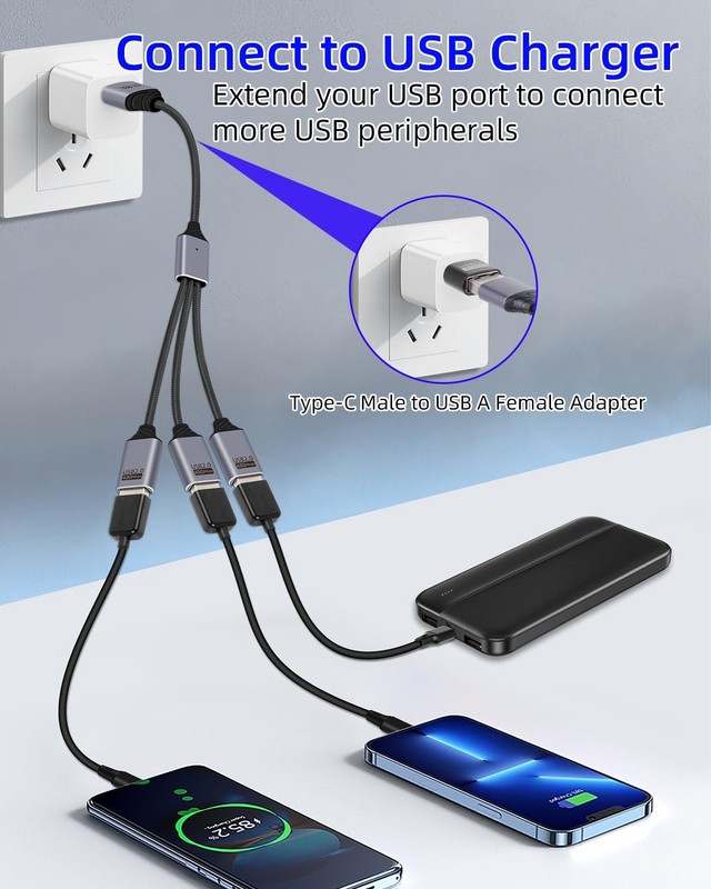 USB Splitter 1 In 3 Out Male To 3USB Female Extension Hub Power Cable 26cm gallery