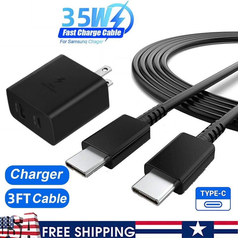 35W PD Power Adapter Duo Wall Charger 3FT USB-C Cable For Samsung Galaxy S22 23+