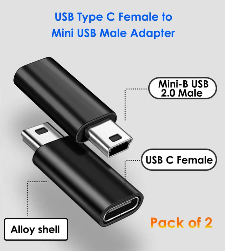 USB C to Mini USB Adapter 2 Pack, USB Type C Female to Mini USB 2.0 Type-B Male gallery