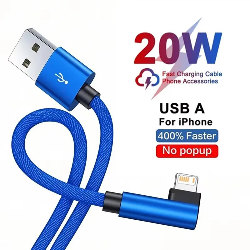 90 Degree Elbow Fast Charging Cable for iPhone 11 12 mini 13 Pro 14 Plus XS Max gallery