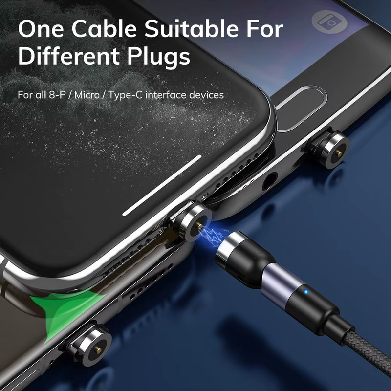 TOPK Magnetic Charging 3 in 1 Cable 540 Rotating Micro USB Type C Cable Magnetic gallery