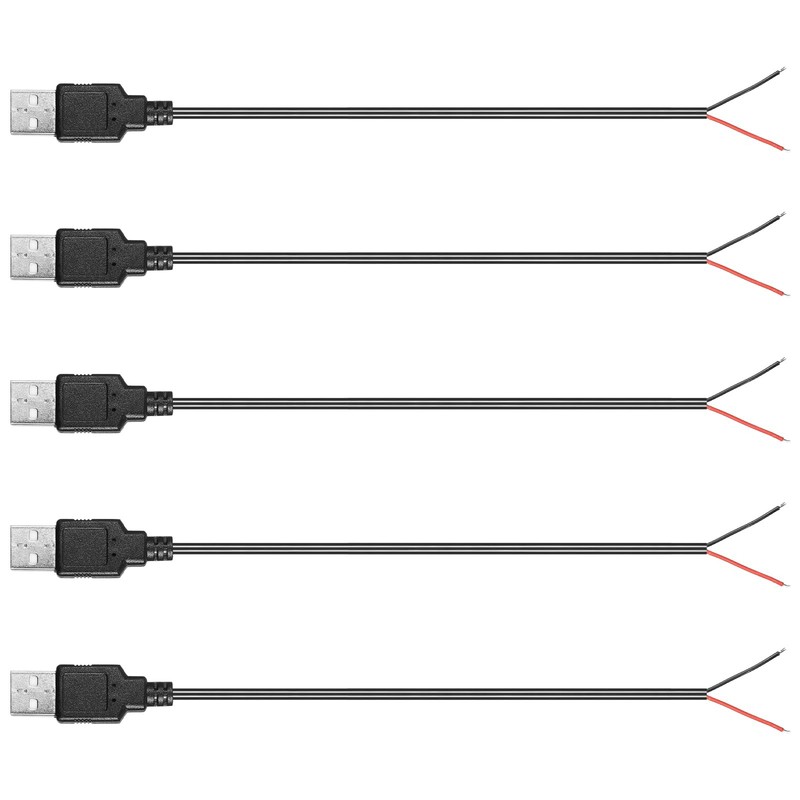 5 PCS USB Pigtail Cable 1Ft 30cm 2.0 Male 2Pin 5V 3A 22AWG Bare Wire Extension
