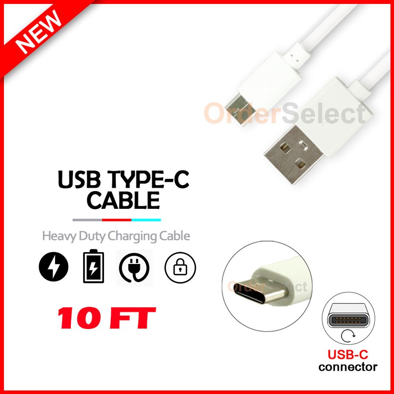 USB Type-C 10′ Charger Cord for Motorola Moto G Fast/G Power/G Stylus/G 5G Plus