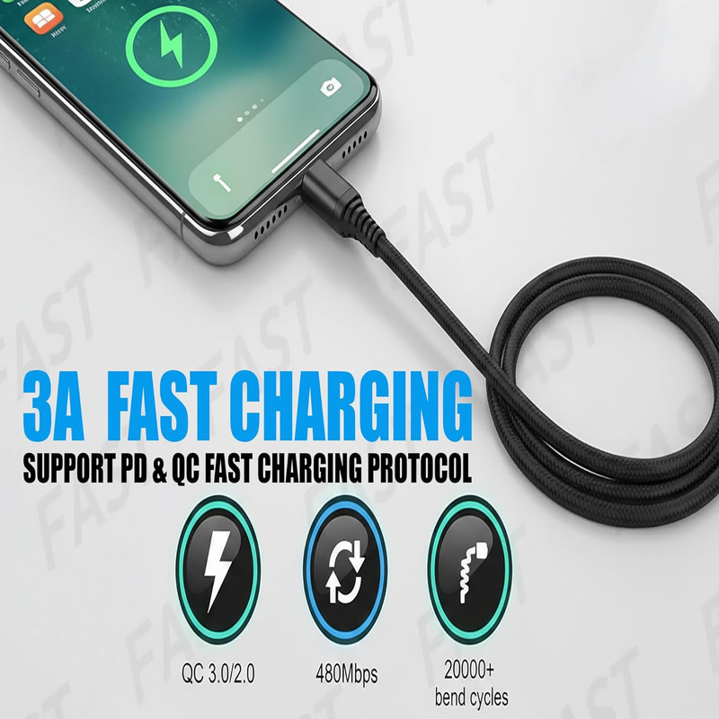 10-Pack USB Type-C Cables [3.3 Ft / 1 M | 3A Fast Charge | Braided] – USB-A to U gallery