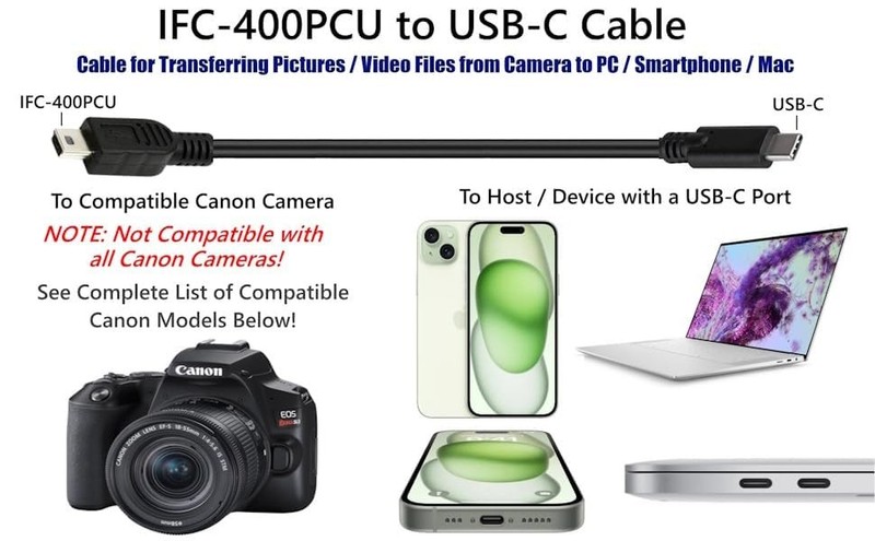 USB C to Mini B 3ft Cable Data Transfer Camera PowerShot EOS Rebel Mac PC gallery